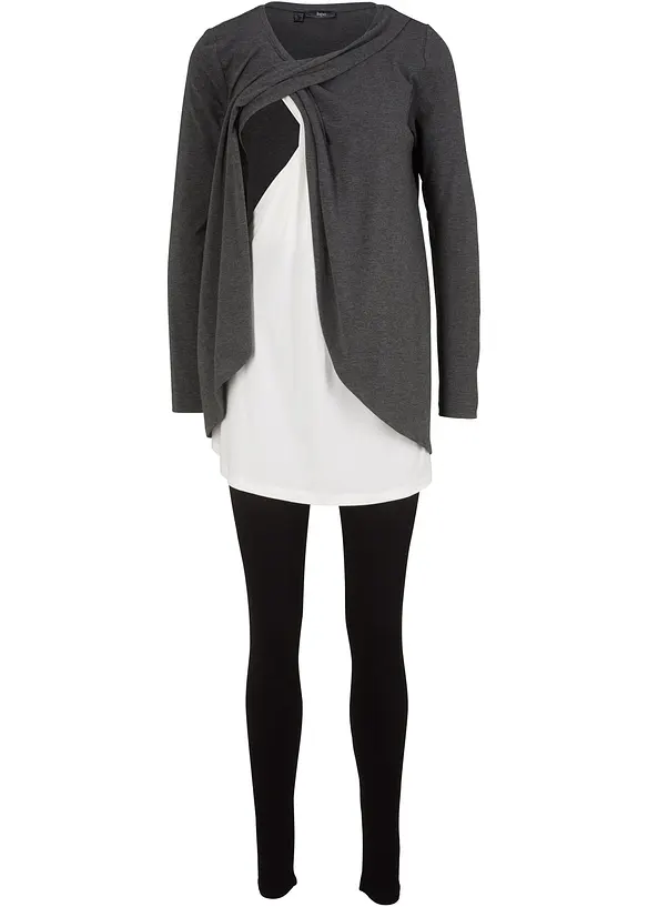 Bequemes Set aus Stillshirt und Leggings (2-teiliges Set) in schwarz von vorne - bonprix
