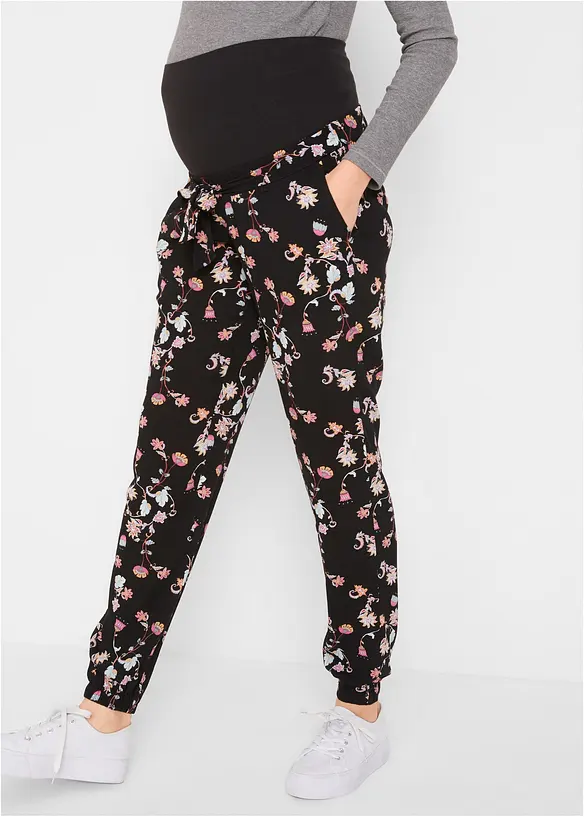 Leichte Umstandshose aus Viskose, Loose Fit in schwarz von vorne - bonprix