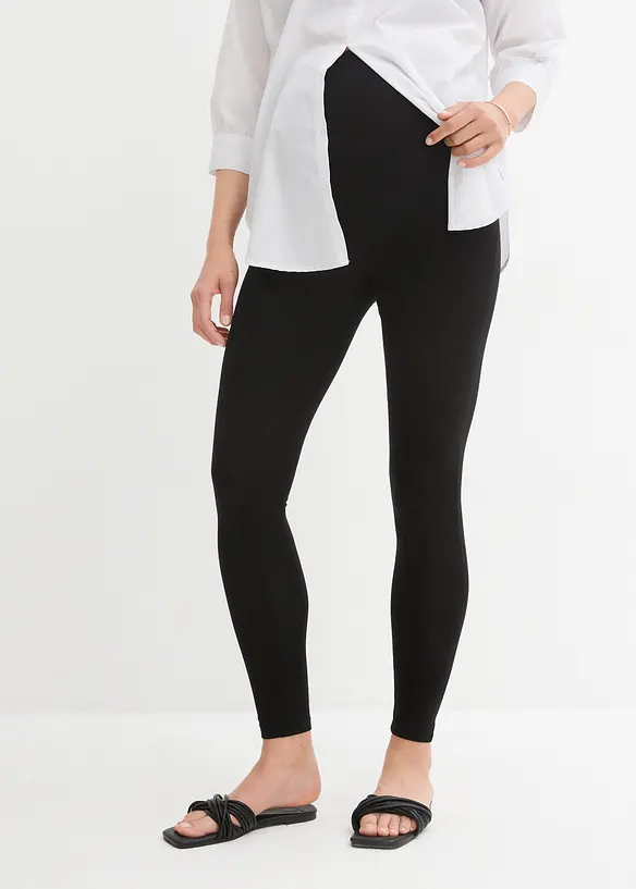Umstandsleggings aus Bio-Baumwolle (2er Pack) in schwarz von vorne - bonprix