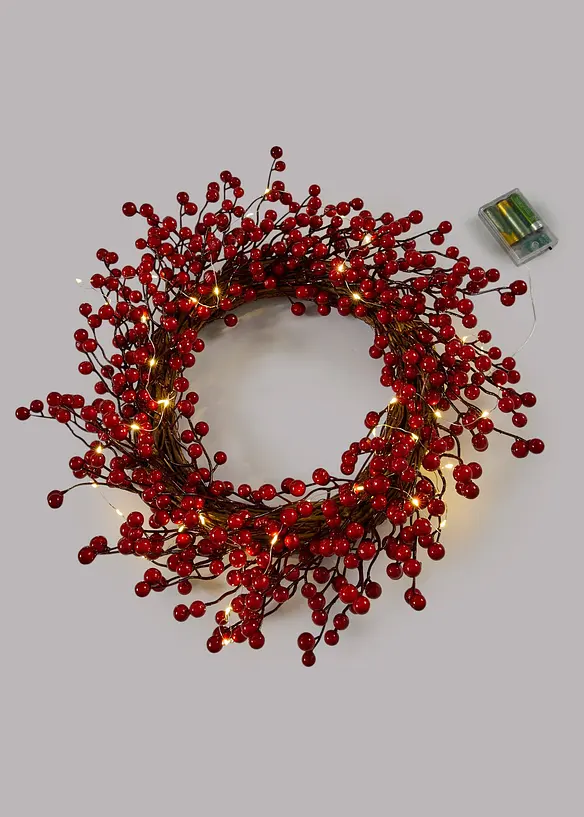 LED-Hängedeko Kranz mit Beeren in rot von vorne - bonprix