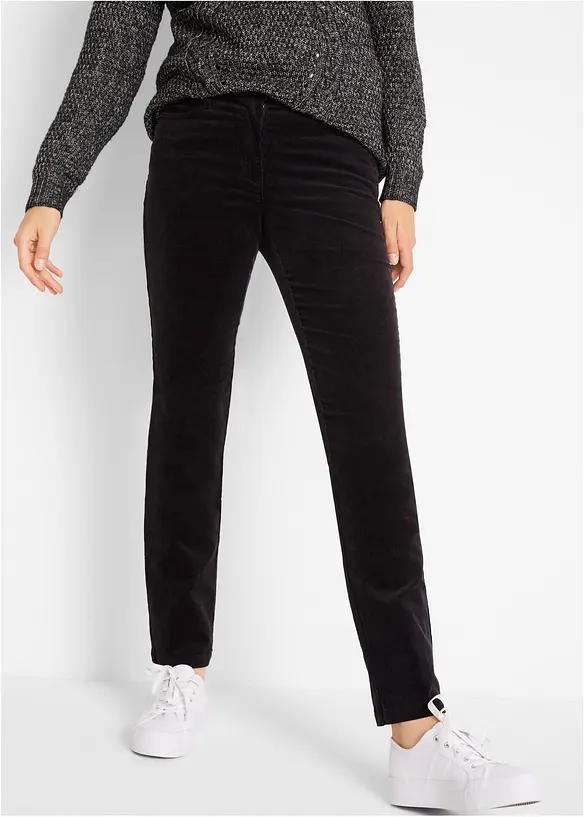 Cordhose aus elastischem Baumwoll-Mix in schwarz von vorne - bonprix