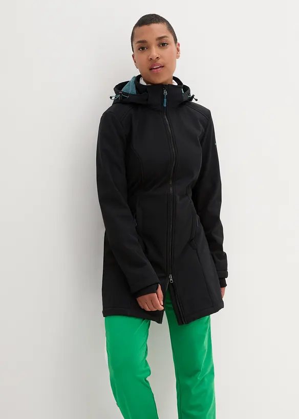 wasserabweisende Funktions-Softshell-Longjacke, Kuschelfleece in schwarz von vorne (im Anschnitt) - bonprix