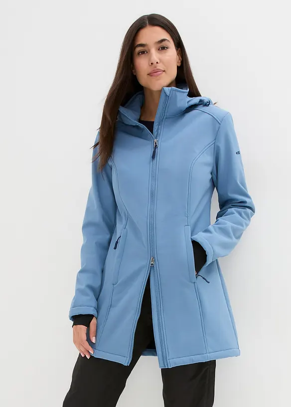 wasserabweisende Funktions-Softshell-Longjacke, Kuschelfleece in blau von vorne (im Anschnitt) - bonprix