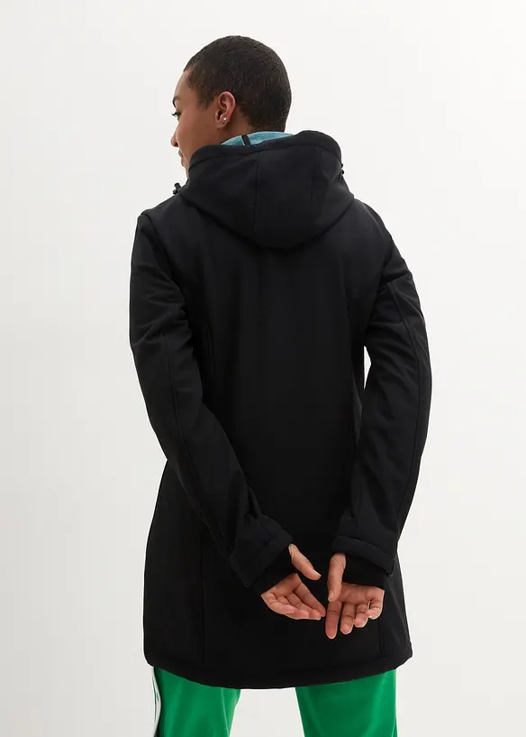 wasserabweisende Funktions-Softshell-Longjacke, Kuschelfleece in schwarz von hinten (im Anschnitt) - bonprix