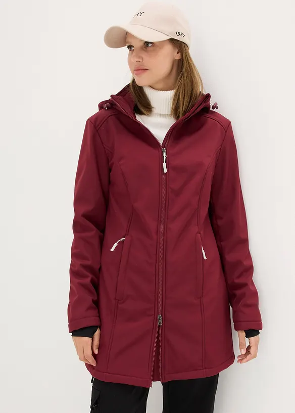wasserabweisende Funktions-Softshell-Longjacke, Kuschelfleece in rot von vorne (im Anschnitt) - bonprix