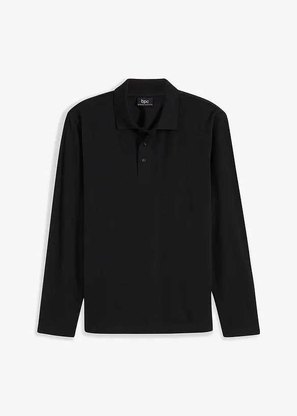 Piqué-Poloshirt, Langarm in schwarz von vorne - bonprix