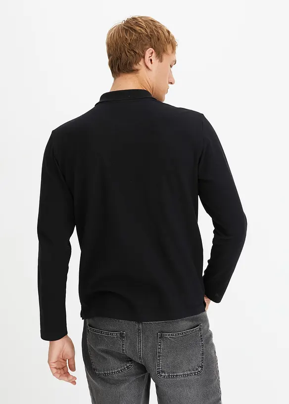 Piqué-Poloshirt, Langarm in schwarz von hinten (im Anschnitt) - bonprix
