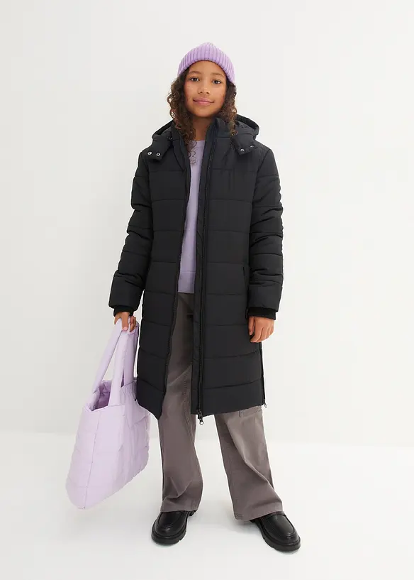Steppmantel mit abnehmbarer Kapuze in schwarz im Look von vorne (Totalaufnahme) - bonprix