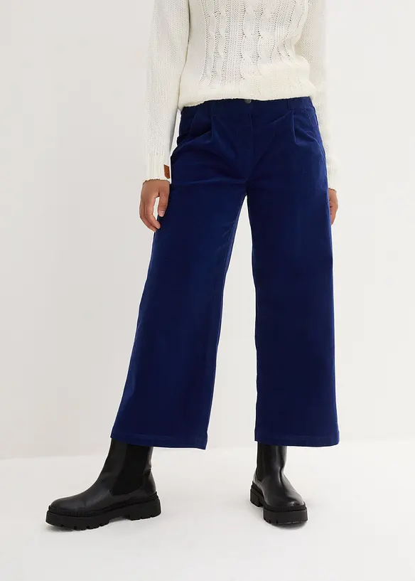 Weite Cord-Culotte aus Baumwoll-Mix in blau von vorne - bonprix