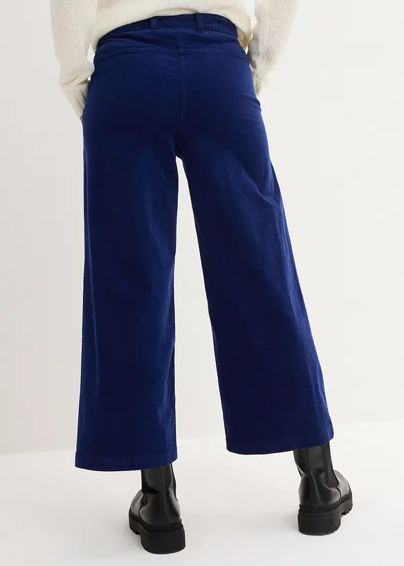 Weite Cord-Culotte aus Baumwoll-Mix in blau von hinten - bonprix