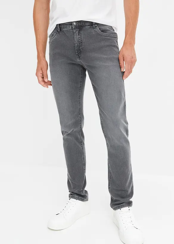 Regular-Fit-Jeans mit Komfortschnitt, Tapered in grau von vorne - bonprix