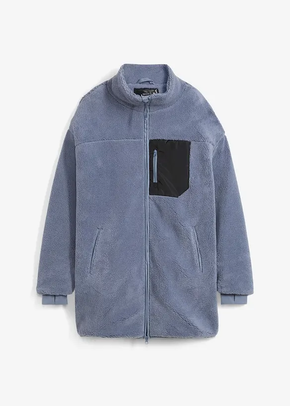 Teddy-Fleece Jacke in blau von vorne - bonprix