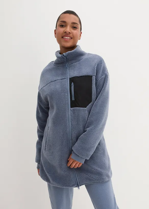 Teddy-Fleece Jacke in blau von vorne (im Anschnitt) - bonprix