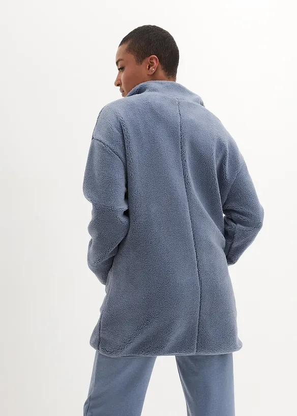 Teddy-Fleece Jacke in blau von hinten (im Anschnitt) - bonprix