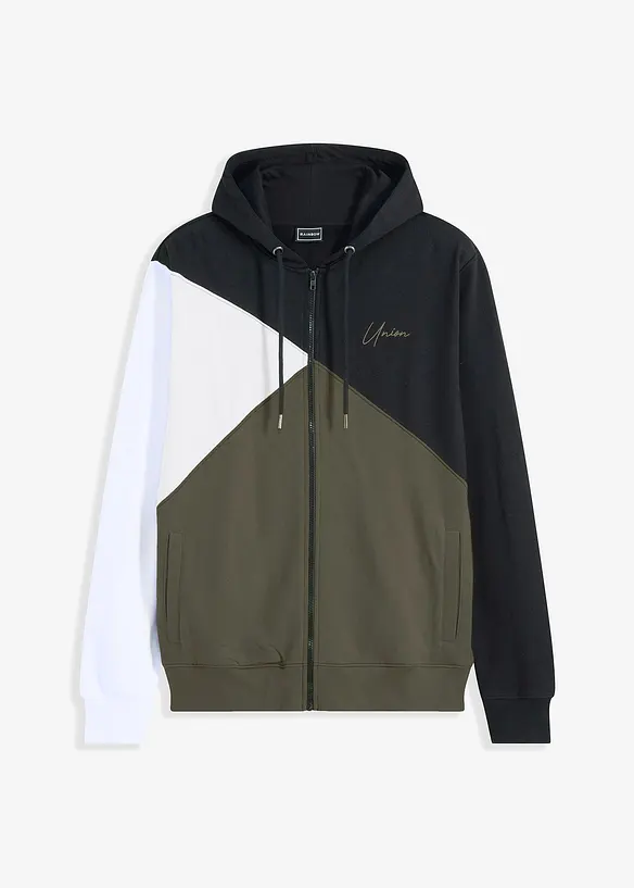 Kapuzen-Sweatjacke aus reiner Bio Baumwolle in schwarz von vorne - bonprix