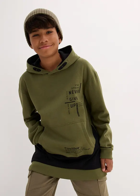Hoodie aus weichem Baumwoll-Mix in grün von vorne (im Anschnitt) - bonprix