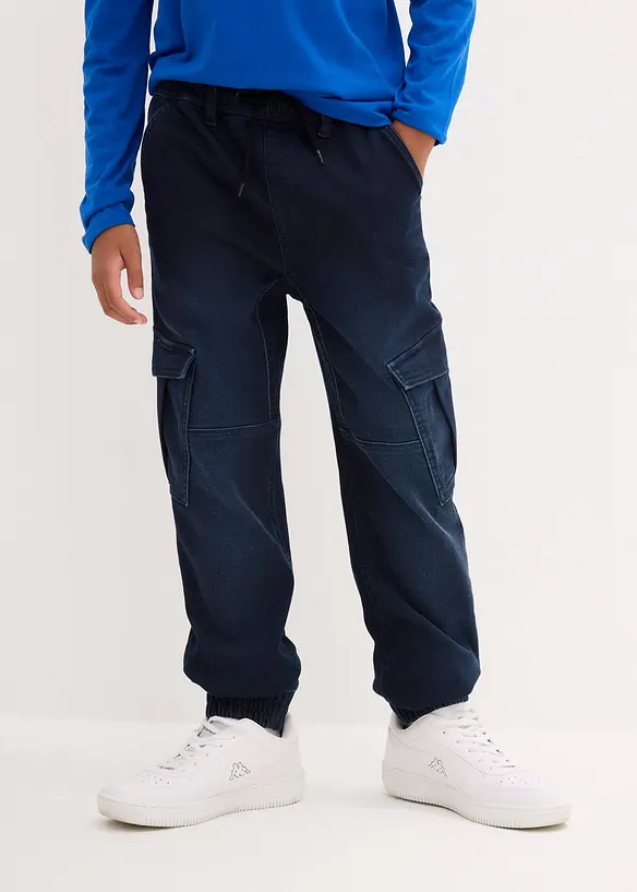 Regular Fit Sweat-Schlupfjeans mit Cargotaschen in blau von vorne - bonprix