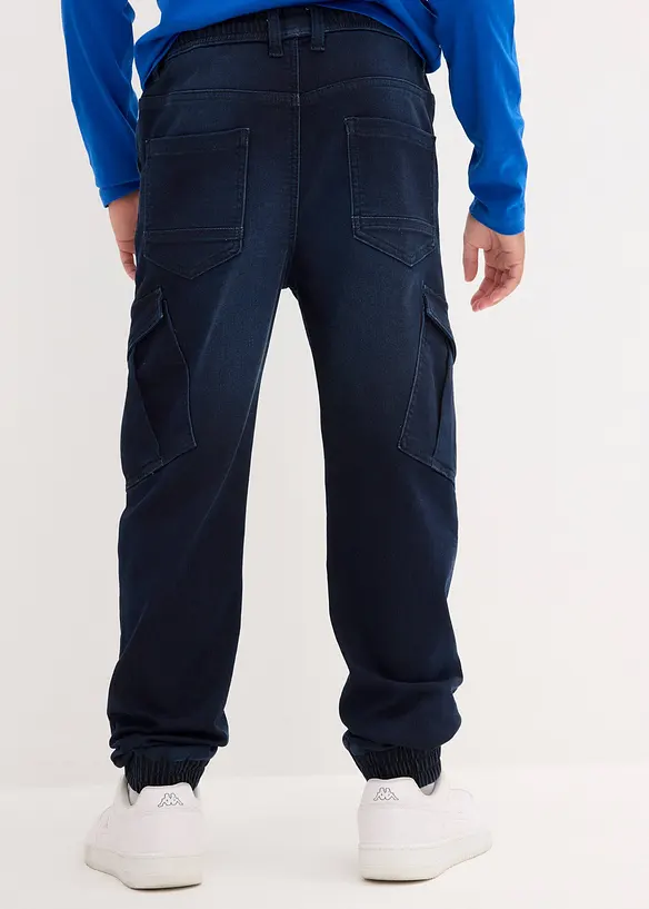 Regular Fit Sweat-Schlupfjeans mit Cargotaschen in blau von hinten - bonprix
