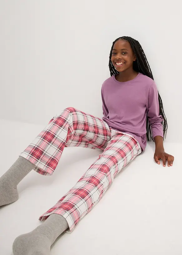 Pyjama aus reiner Bio-Baumwolle (4-tlg. Set) in weiß von vorne (Totalaufnahme) - bonprix