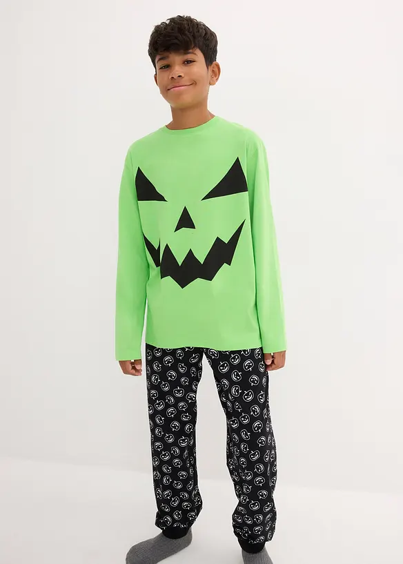 Pyjama aus reiner Bio-Baumwolle (2-tlg. Set) in grün von vorne (Totalaufnahme) - bonprix
