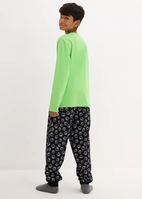 Pyjama aus reiner Bio-Baumwolle (2-tlg. Set) in grün von hinten (Totalaufnahme) - bonprix