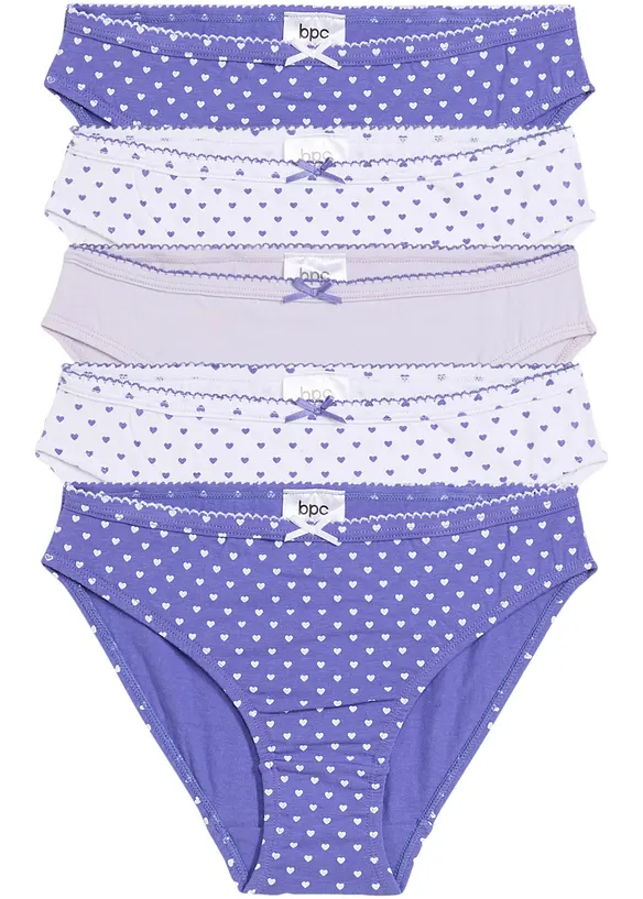 Slip mit weicher Baumwolle mit Satin-Schleife (5er Pack) in lila von vorne - bonprix