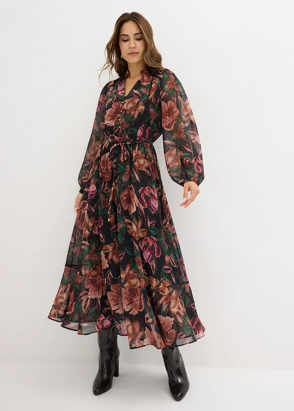 Chiffonkleid in schwarz von vorne (Totalaufnahme) - bonprix Chiffonkleid in schwarz von vorne (Totalaufnahme) - bonprix