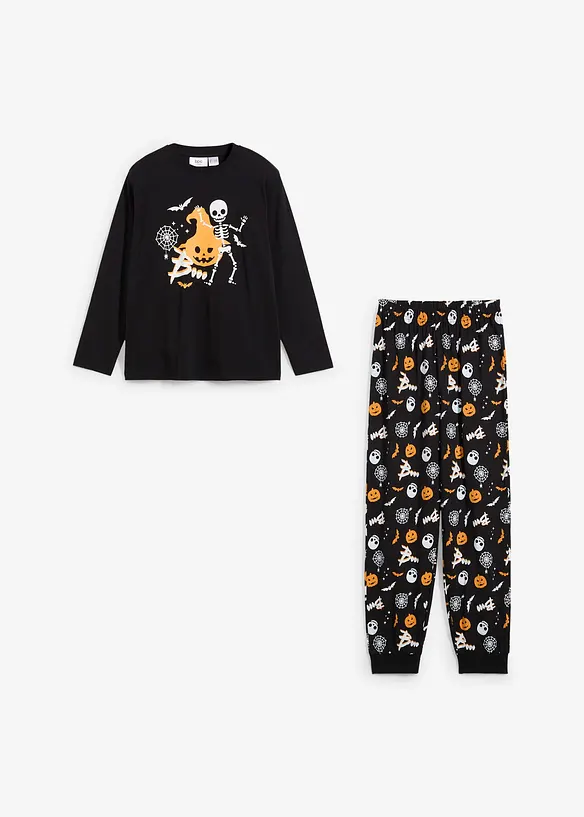 Pyjama aus weicher Baumwolle (2-tlg. Set) in schwarz von vorne - bonprix