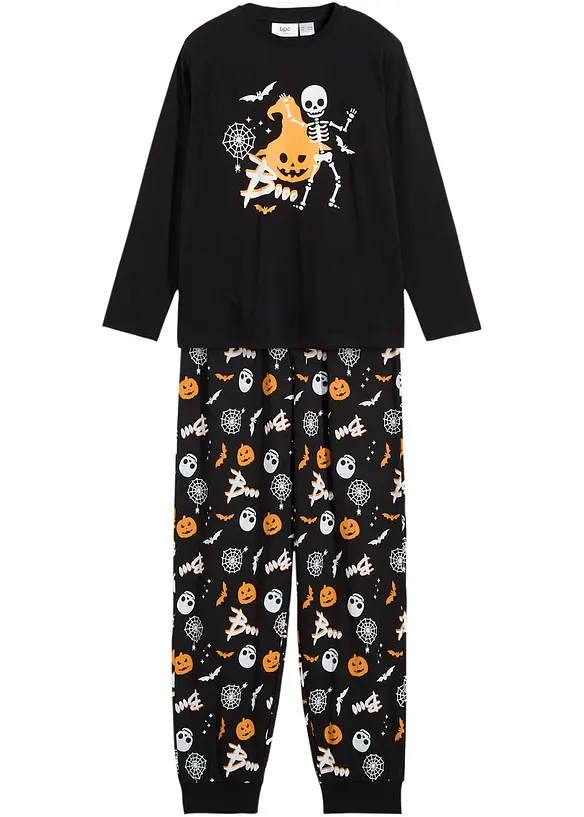 Pyjama aus weicher Baumwolle (2-tlg. Set) in schwarz von vorne - bonprix