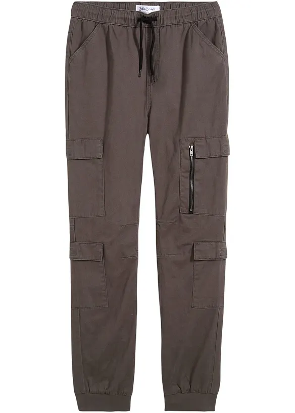 Regular Fit Cargo-Schlupfhose aus reiner Baumwolle in grau von vorne - bonprix