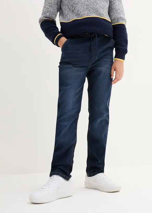 Regular Fit Stretch-Schlupfjeans, Straight in blau von vorne - bonprix