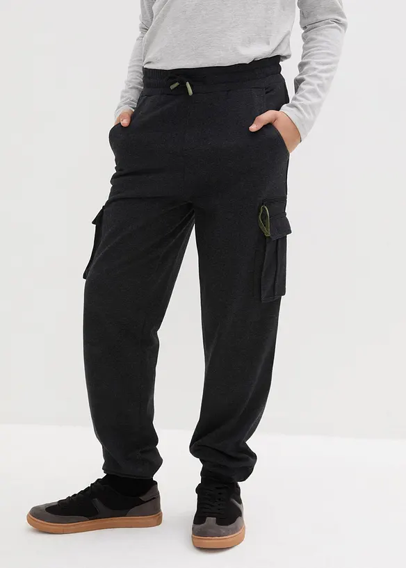 Jogginghose mit Cargotaschen aus weichem Baumwoll-Mix in grau von vorne - bonprix