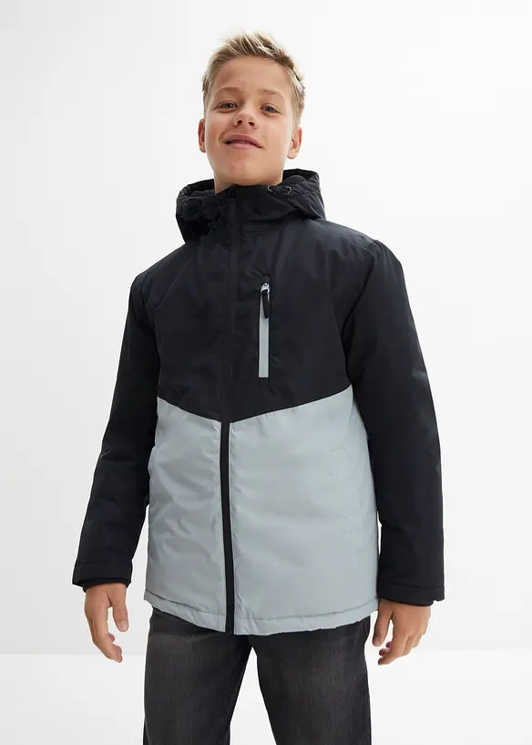 wasserdichte Winterjacke im Colourblocking mit Kapuze in schwarz von vorne (im Anschnitt) - bonprix