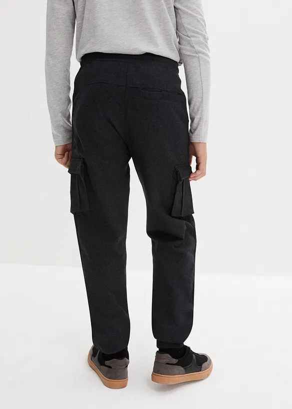 Jogginghose mit Cargotaschen aus weichem Baumwoll-Mix in grau von hinten - bonprix