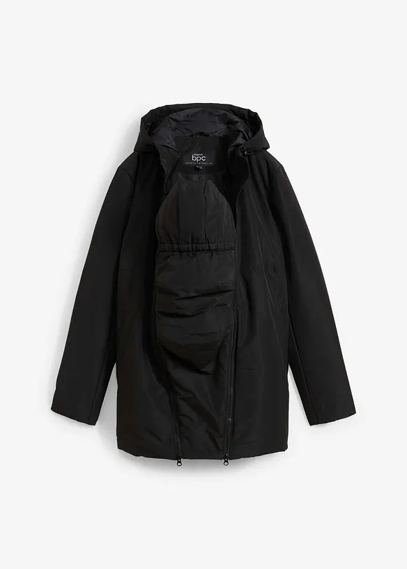 Leicht wattierte 3-in-1 Umstandsfunktionsjacke mit Trageeinsatz in schwarz von vorne - bonprix