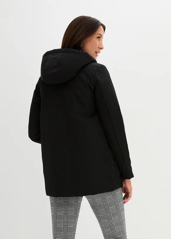 Leicht wattierte 3-in-1 Umstandsfunktionsjacke mit Trageeinsatz in schwarz von hinten (im Anschnitt) - bonprix
