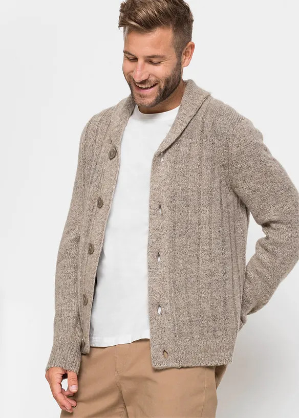 Strickjacke mit Rippenmuster in beige von vorne (im Anschnitt) - bonprix