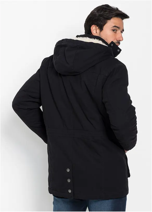 Winter-Parka mit Teddy-Kapuze in schwarz von hinten (im Anschnitt) - bonprix
