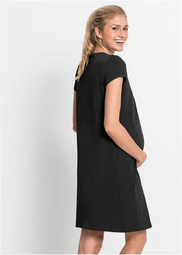 Still-Nachthemd mit Bio-Baumwolle in schwarz von hinten (Totalaufnahme) - bonprix