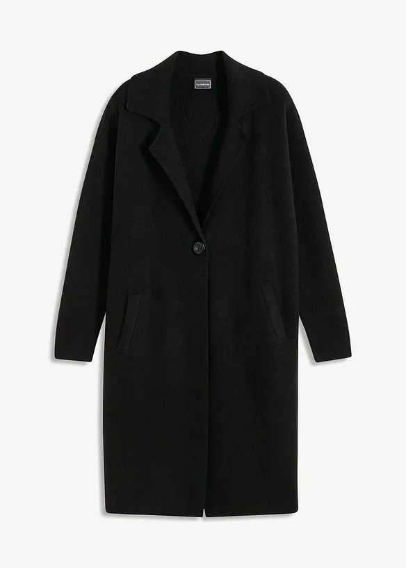 Langer Strickmantel im Loose Fit aus Baumwoll-Mix in schwarz von vorne - bonprix