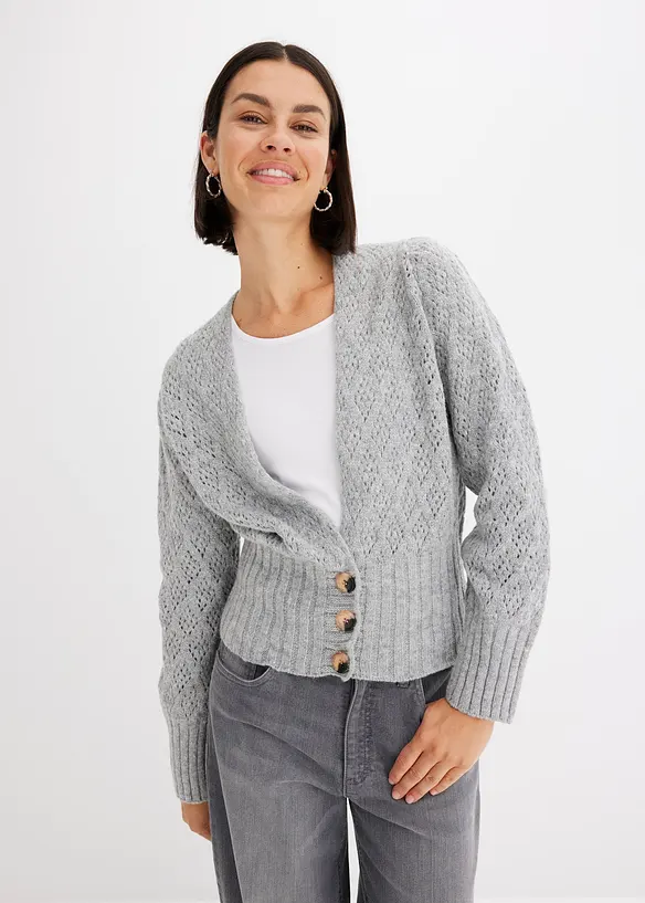 Feinstrickjacke in grau von vorne (im Anschnitt) - bonprix
