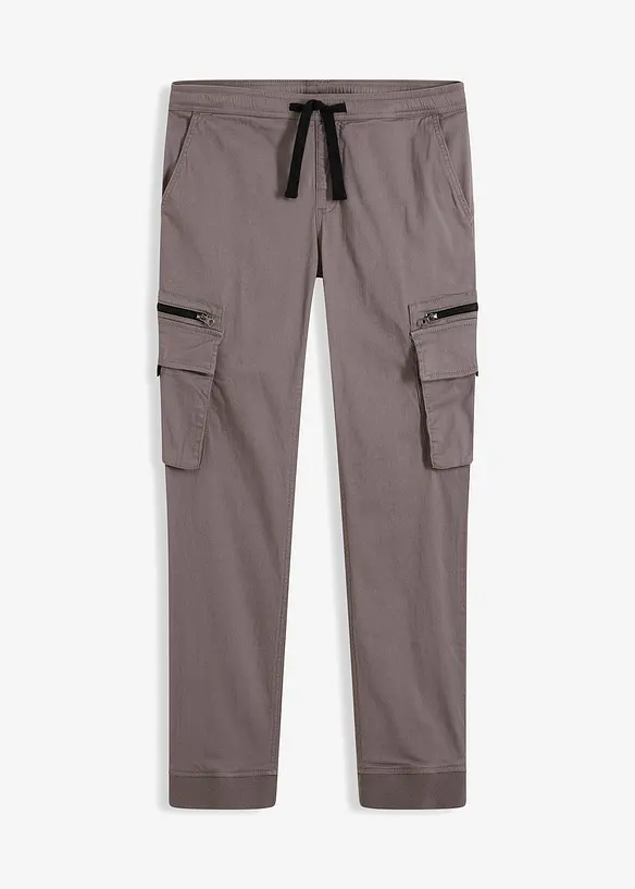 Stretch-Cargo-Schlupfhose, Regular Fit in grau von vorne - bonprix