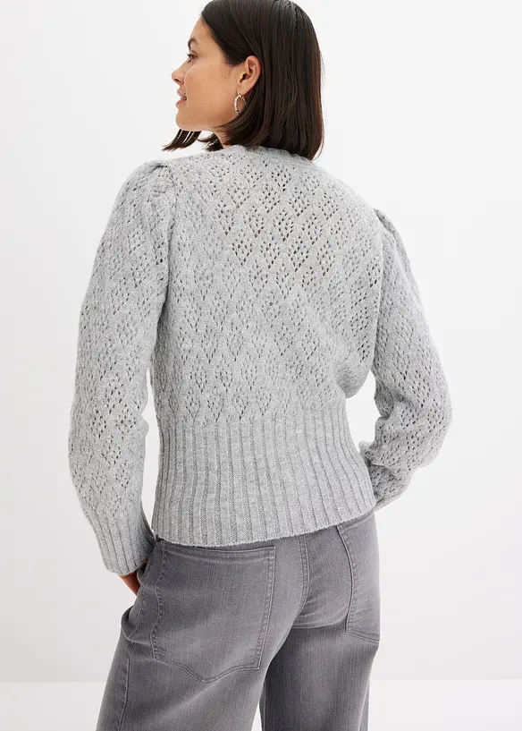 Feinstrickjacke in grau von hinten (im Anschnitt) - bonprix
