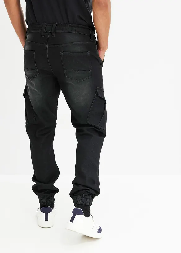 Regular-Fit Jeans-Jogger mit Dehnbund, Straight in schwarz von hinten - bonprix