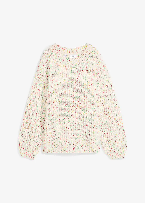 Oversized Grobstrick-Pullover in weiß von vorne - bonprix