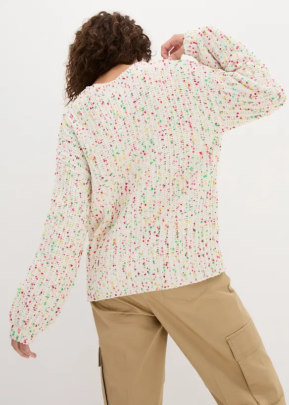 Oversized Grobstrick-Pullover in weiß von hinten (im Anschnitt) - bonprix
