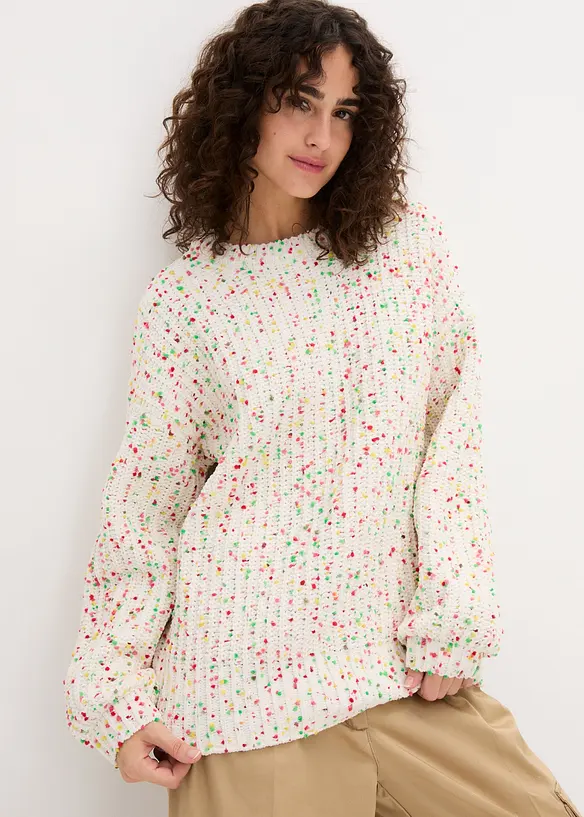 Oversized Grobstrick-Pullover in weiß von vorne (im Anschnitt) - bonprix