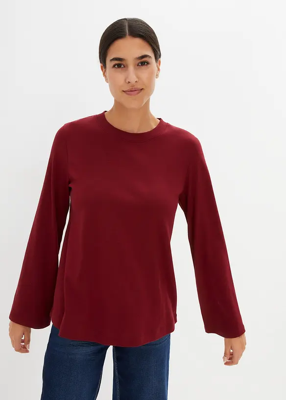 Langarmshirt aus reiner Bio-Baumwolle in rot von vorne (im Anschnitt) - bonprix