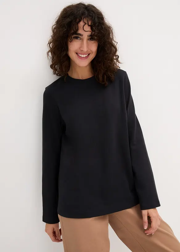 Langarmshirt aus reiner Bio-Baumwolle in schwarz von vorne (im Anschnitt) - bonprix