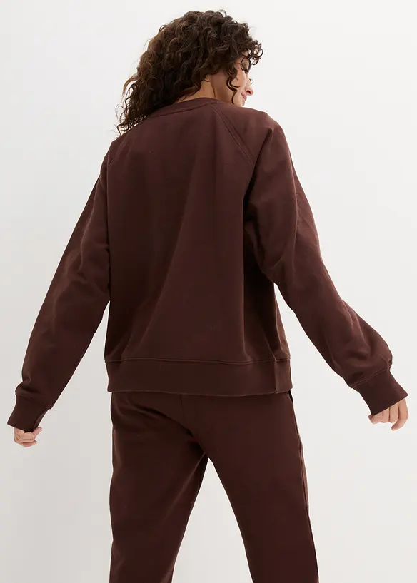 Oversize-Sweatshirt aus reiner schwerer Bio-Baumwolle in braun von hinten (im Anschnitt) - bonprix